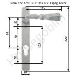 FROM THE ANVIL 33633 - PEWTER PATINA NARROW ESPAG LEVER LOCK SET ON BACKPLATE 92MM