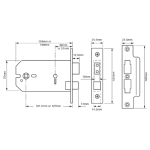 UNION J2077-5 - 3-LEVER HORIZONTAL MORTICE SASH LOCK - 5 INCH/124MM