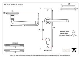 FROM THE ANVIL 33033 - BLACK AVON SLIMLINE ESPAG LOCK SET ON BACKPLATE 92MM