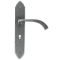 FROM THE ANVIL 33634 - PEWTER PATINA GOTHIC CURVED SPRUNG DOOR LEVER ON LOCK BACKPLATE