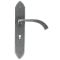 FROM THE ANVIL 33634 - PEWTER PATINA GOTHIC CURVED SPRUNG DOOR LEVER ON LOCK BACKPLATE