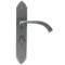 FROM THE ANVIL 33636 - PEWTER PATINA GOTHIC CURVED SPRUNG DOOR LEVER ON BATHROOM BACKPLATE