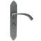 FROM THE ANVIL 33636 - PEWTER PATINA GOTHIC CURVED SPRUNG DOOR LEVER ON BATHROOM BACKPLATE